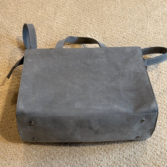 Vittoria Napoli Satchel Bag Purse Grey Nubuck Leather Python Snake Embossed Flap - Picture 10 of 15